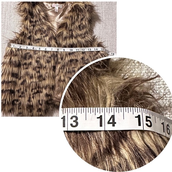 TIFF Faux Fur Animal Print Vest Lined Jacket Plush Cozy Soft Girl’s L Large - Picture 10 of 12